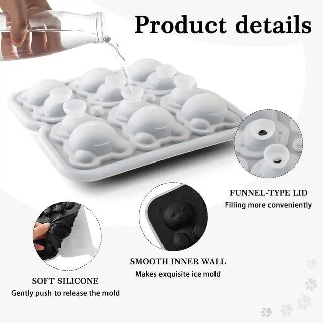 Alt view image 3 of 7 - 3D Bear Ice Cube Mold, Silicone Ice Cube Tray for Freezer, 6 Hole | Fun Shape Ice Cream Molds for Whiskey, Chocolate, Ice Cream, Candy, Easy Release Filling
