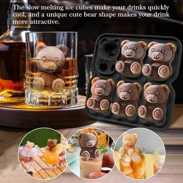 Alt view image 5 of 7 - 3D Bear Ice Cube Mold, Silicone Ice Cube Tray for Freezer, 6 Hole | Fun Shape Ice Cream Molds for Whiskey, Chocolate, Ice Cream, Candy, Easy Release Filling