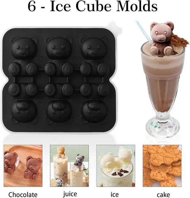 Alt view image 6 of 7 - 3D Bear Ice Cube Mold, Silicone Ice Cube Tray for Freezer, 6 Hole | Fun Shape Ice Cream Molds for Whiskey, Chocolate, Ice Cream, Candy, Easy Release Filling