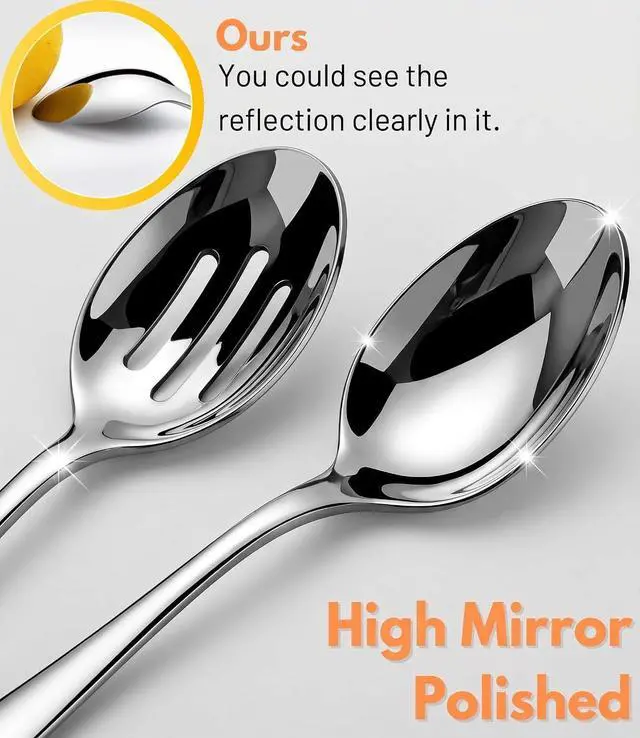 Alt view image 3 of 7 - VIVANI 4-Piece Serving Spoons Set, 8.5-Inch Serving Spoon and Slotted Spoon | Large Cutlery for Party, Buffet and Catering, Solid Constructions, Mirror Polished, Dishwasher Safe