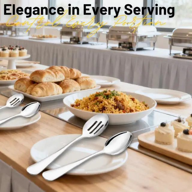 Alt view image 5 of 7 - VIVANI 4-Piece Serving Spoons Set, 8.5-Inch Serving Spoon and Slotted Spoon | Large Cutlery for Party, Buffet and Catering, Solid Constructions, Mirror Polished, Dishwasher Safe