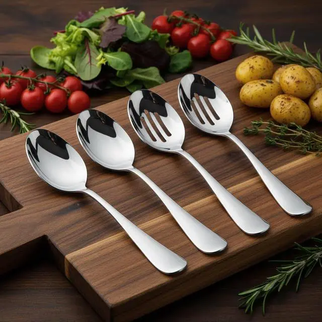 Alt view image 7 of 7 - VIVANI 4-Piece Serving Spoons Set, 8.5-Inch Serving Spoon and Slotted Spoon | Large Cutlery for Party, Buffet and Catering, Solid Constructions, Mirror Polished, Dishwasher Safe