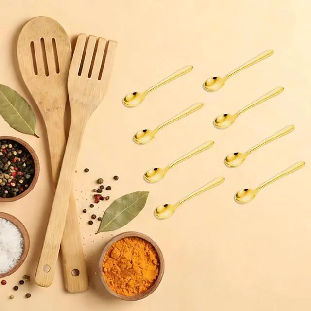 Alt view image 6 of 6 - Small Spoons for Spice Jars 8 PCS 3.5 Inch Mini Spoons Gold Stainless Steel Sugar Spoons for Spices, Salt, Sugar, Pepper, Honey