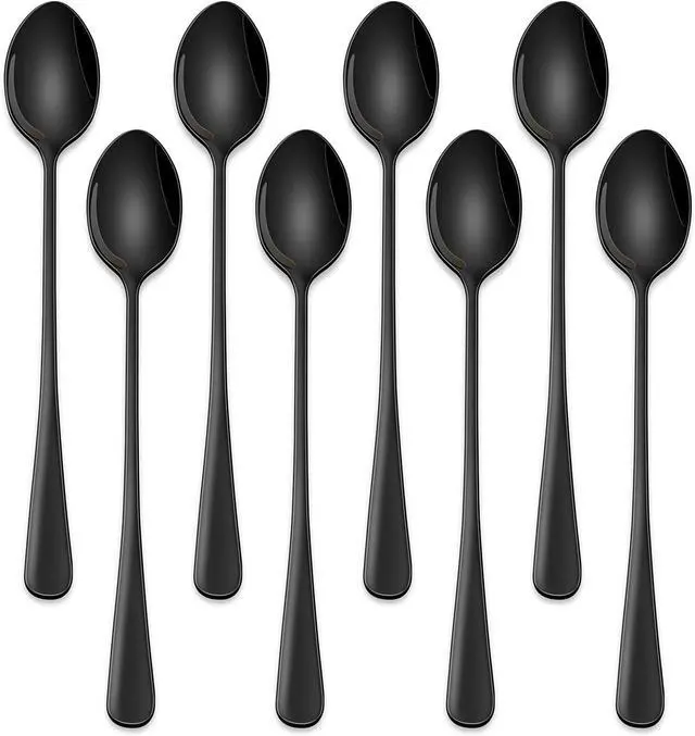 Main image of 7.5 Inches Black Coffee Stirring Spoons Set,Set Of 8 Stanless Steel Iced Teaspoons,Long Handle Mixing Spoons For Cocktail And Sundae,Long Ice Cream Spoons