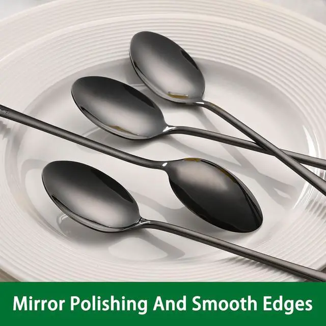 Alt view image 3 of 7 - 7.5 Inches Black Coffee Stirring Spoons Set,Set Of 8 Stanless Steel Iced Teaspoons,Long Handle Mixing Spoons For Cocktail And Sundae,Long Ice Cream Spoons