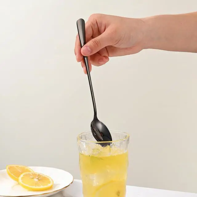 Alt view image 6 of 7 - 7.5 Inches Black Coffee Stirring Spoons Set,Set Of 8 Stanless Steel Iced Teaspoons,Long Handle Mixing Spoons For Cocktail And Sundae,Long Ice Cream Spoons