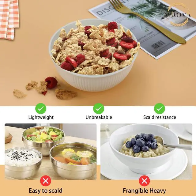 Alt view image 4 of 6 - Wrova Wheat Straw Cereal Bowls Set, Soup Bowls Microwave Safe for Kid 26 OZ | Unbreakable Bowls for Kitchen, Plastic Bowls Reusable, Dishwasher Safe Bowls for Soup, Salad, Snack, Set of 8, Beige