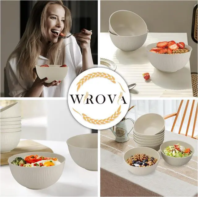 Alt view image 6 of 6 - Wrova Wheat Straw Cereal Bowls Set, Soup Bowls Microwave Safe for Kid 26 OZ | Unbreakable Bowls for Kitchen, Plastic Bowls Reusable, Dishwasher Safe Bowls for Soup, Salad, Snack, Set of 8, Beige