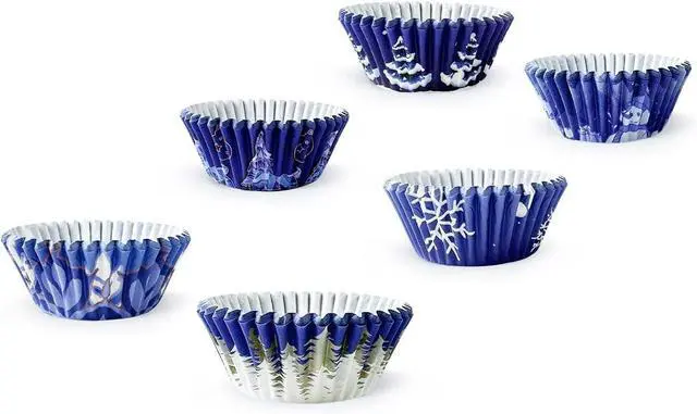 Alt view image 4 of 7 - qiqee Christmas Cupcake Liners Mini 300PCS Gradient Bue Cupcake Cups 6 Designs Cupcake Papers Baking Cups Wrappers For Holiday Party Supply (Small Size)