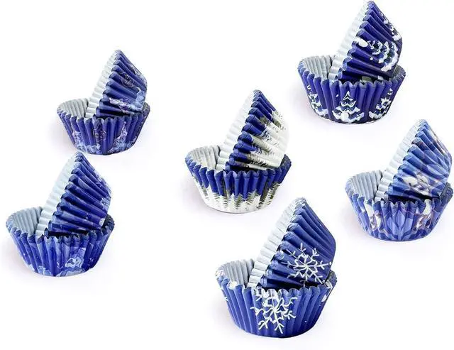 Alt view image 3 of 7 - qiqee Christmas Cupcake Liners Mini 300PCS Gradient Bue Cupcake Cups 6 Designs Cupcake Papers Baking Cups Wrappers For Holiday Party Supply (Small Size)