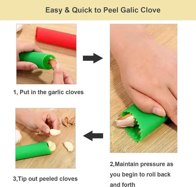 Alt view image 4 of 7 - 2 Set Peeler Silicone Easy Roll Tube Useful Garlic Odorfree Kitchen Tool (Red,Black)