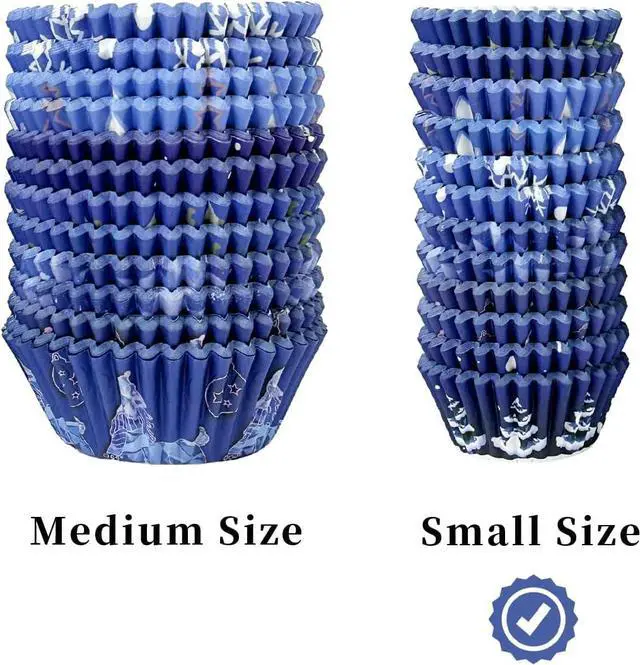 Alt view image 5 of 7 - qiqee Christmas Cupcake Liners Mini 300PCS Gradient Bue Cupcake Cups 6 Designs Cupcake Papers Baking Cups Wrappers For Holiday Party Supply (Small Size)