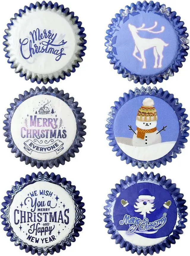 Alt view image 2 of 7 - qiqee Christmas Cupcake Liners Mini 300PCS Gradient Bue Cupcake Cups 6 Designs Cupcake Papers Baking Cups Wrappers For Holiday Party Supply (Small Size)
