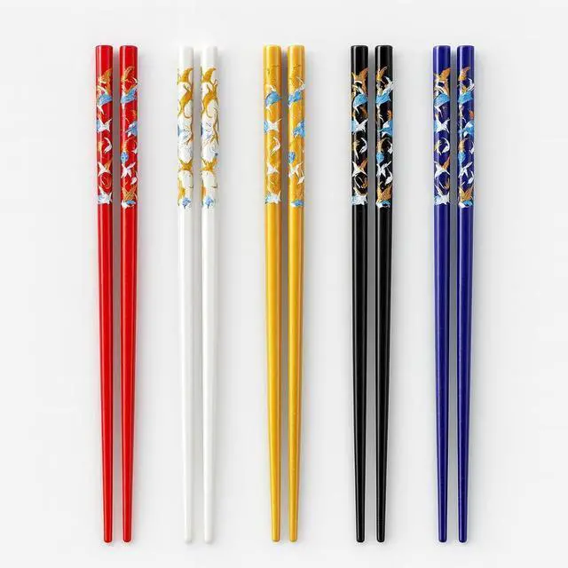 Main image of JapanBargain, Bamboo Chopsticks Reusable Japanese Chinese Korean Wood Chop Sticks Hair Sticks 5 Pair Gift Set Dishwasher Safe, 9 inch (1, Multi-Crane)