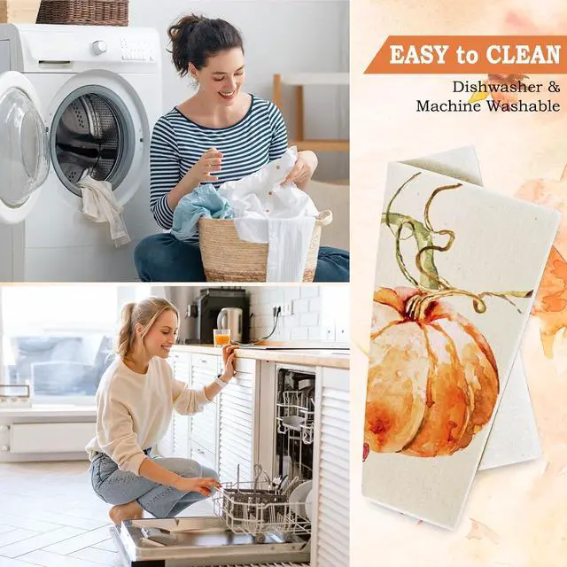 Alt view image 3 of 7 - Whaline Fall Pumpkin Swedish Dishcloth Autumn Cotton Kitchen Towel Pumpkin Absorbent Dish Towel for Housewarming Cleaning, 4Pcs, 7.7 x 6.9 Inch