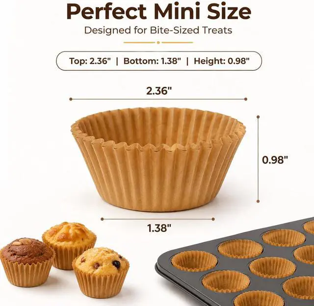 Alt view image 4 of 7 - Non-stick 500 Count Mini Cupcake Liners for Baking, Natural, Food-grade Cupcake Wrapper, Greaseproof Parchment Muffin Liners,Baking Cups for Cupcakes, Muffins, Nuts