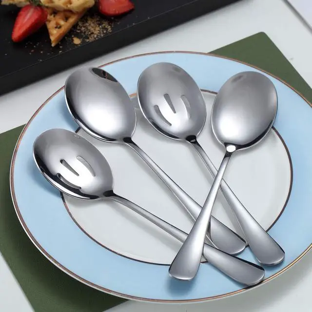 Alt view image 2 of 7 - Kyraton 4-Piece Stainless Steel Serving Utensil Set - 2 Serving Spoons and 2 Slotted Spoons