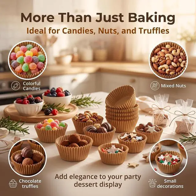 Alt view image 6 of 7 - Non-stick 500 Count Mini Cupcake Liners for Baking, Natural, Food-grade Cupcake Wrapper, Greaseproof Parchment Muffin Liners,Baking Cups for Cupcakes, Muffins, Nuts