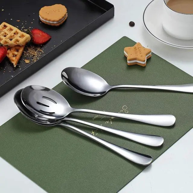 Alt view image 4 of 7 - Kyraton 4-Piece Stainless Steel Serving Utensil Set - 2 Serving Spoons and 2 Slotted Spoons