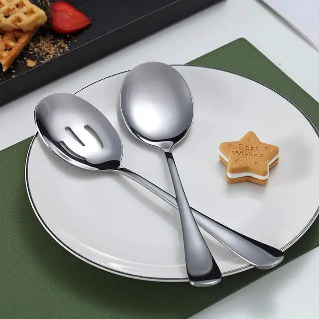 Alt view image 6 of 7 - Kyraton 4-Piece Stainless Steel Serving Utensil Set - 2 Serving Spoons and 2 Slotted Spoons