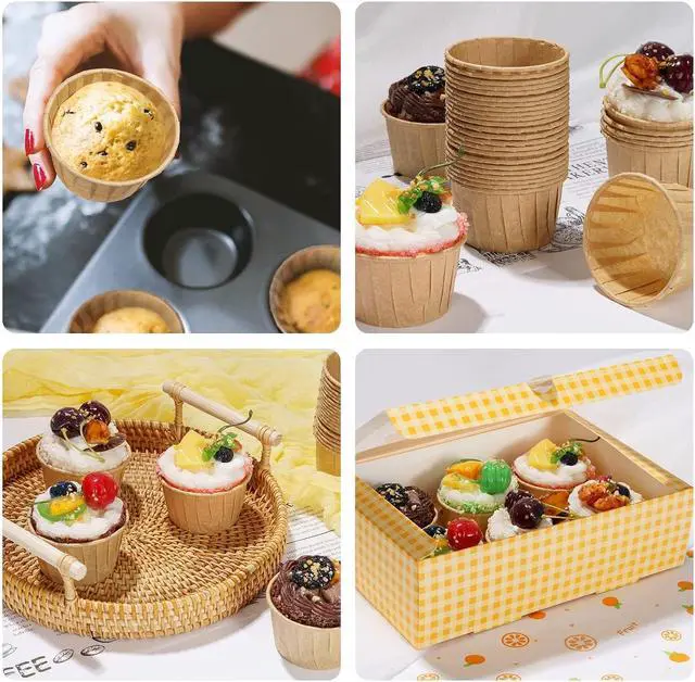 Alt view image 2 of 3 - Nax Caki Brown Cupcake Liners Standard Size, 30pcs Muffin Baking Wrapping Packaging Cups,Holders Paper, Heavy Duty Greaseproof Wrappers for Wedding,Birthday,Party,Baby Showers,Gift,With 3 Decorations