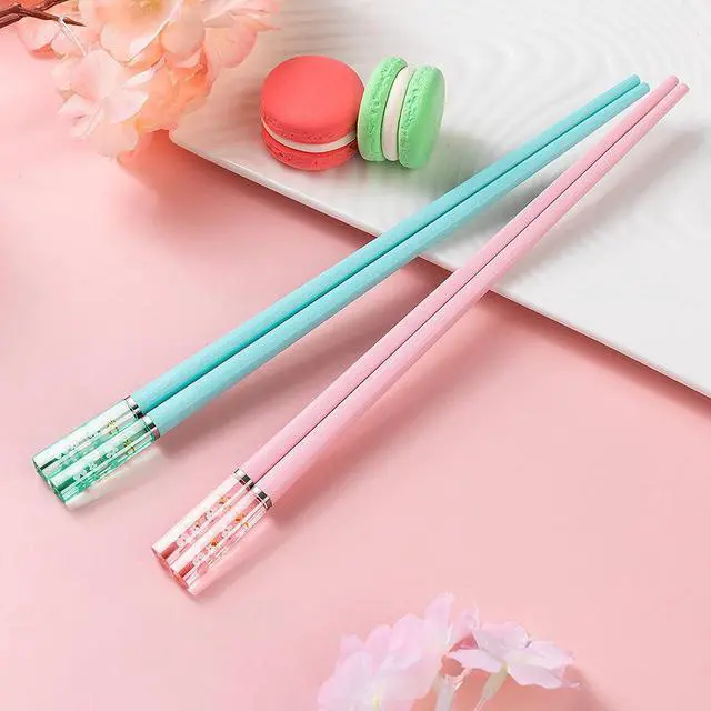 Alt view image 2 of 7 - 5 Pairs Amber Cherry Blossom Pattern Decoration Multicolor Fiberglass Chopsticks Japanese Korean Chopsticks Reusable Dishwasher Safe Yellow Pink Blue Green Purple
