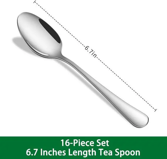 Alt view image 2 of 7 - 16-Pieces Teaspoons Sets,6.7 Inch Stainless Steel Small Tea Spoon Set,Dessert Spoons For Kitchen,Dishwasher Safe Metal Silverware Spoons For Hotel Restaurant