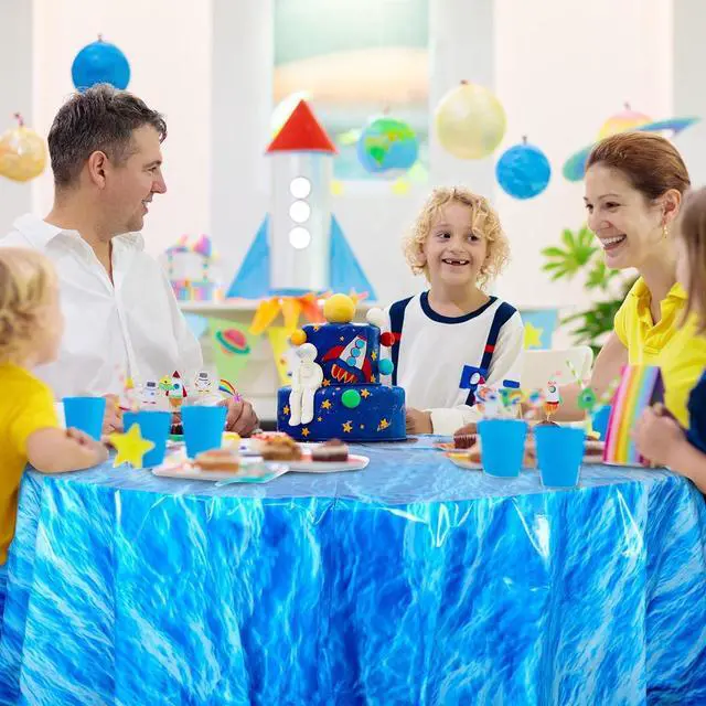 Alt view image 7 of 7 - Hallswl 3 Pcs 84 Inch Round Ocean Waves Plastic Disposable Tablecloths | Blue Table Cloth Round Table Covers for Under the Sea Beach Surf Ocean Pool Party Birthday Party Decorations