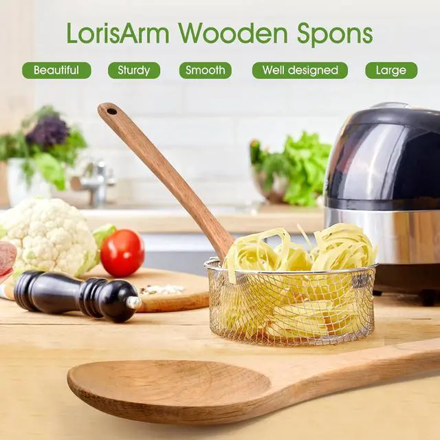 Alt view image 3 of 4 - LorisArm Wooden Cooking Spoon 2PC, Large 12" Solid Wood Serving Spoons Set for Mixing Stirring, Maple Wood Nonstick Kitchen Utensils Tableware Ladle Scoop.