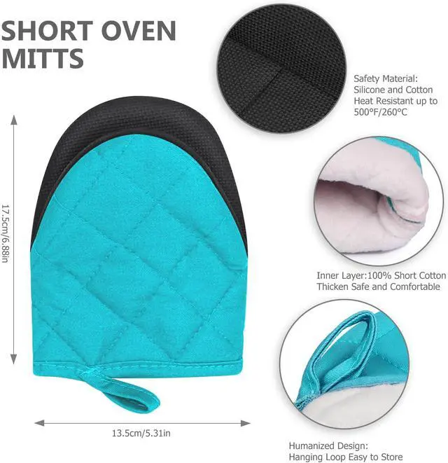 Alt view image 2 of 7 - Goldmeet Mini Oven Mitts 2-Pack, 7"x5.5", 500°F Silicone Grip, Coral Blue | Non-Slip, Heat Resistant, Machine Washable, Hanging Loop, Fits Small Hands, for Baking Grilling BBQ Cooking