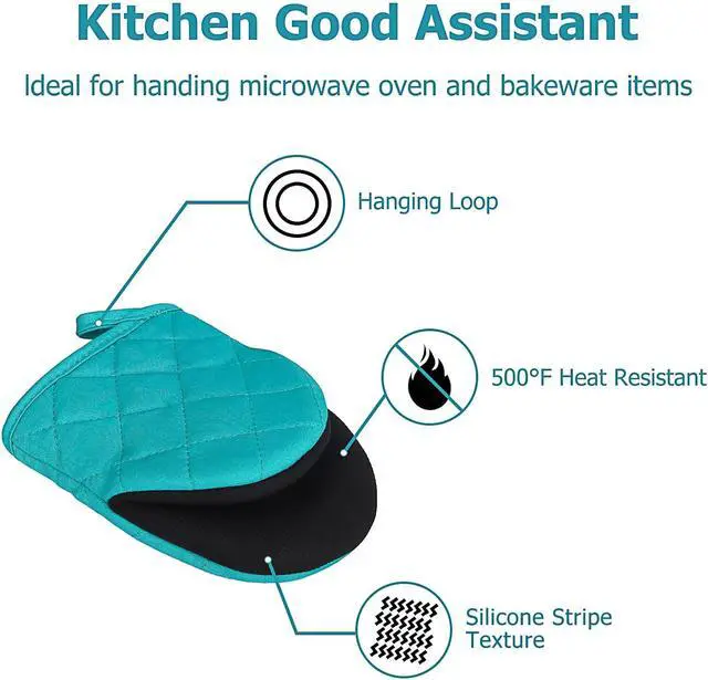Alt view image 5 of 7 - Goldmeet Mini Oven Mitts 2-Pack, 7"x5.5", 500°F Silicone Grip, Coral Blue | Non-Slip, Heat Resistant, Machine Washable, Hanging Loop, Fits Small Hands, for Baking Grilling BBQ Cooking