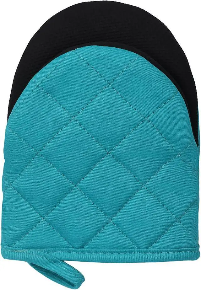 Alt view image 6 of 7 - Goldmeet Mini Oven Mitts 2-Pack, 7"x5.5", 500°F Silicone Grip, Coral Blue | Non-Slip, Heat Resistant, Machine Washable, Hanging Loop, Fits Small Hands, for Baking Grilling BBQ Cooking