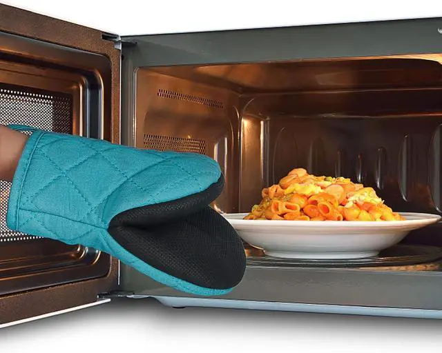 Alt view image 7 of 7 - Goldmeet Mini Oven Mitts 2-Pack, 7"x5.5", 500°F Silicone Grip, Coral Blue | Non-Slip, Heat Resistant, Machine Washable, Hanging Loop, Fits Small Hands, for Baking Grilling BBQ Cooking