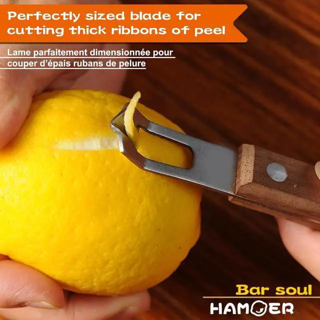 Alt view image 3 of 7 - Channel Knife for Cocktails Lemon Citrus Twist Tool Wooden Handle | Home Bars Bartender Gift,V-Shaped Stainless Steel Blade,Carving Tool for Garnishing