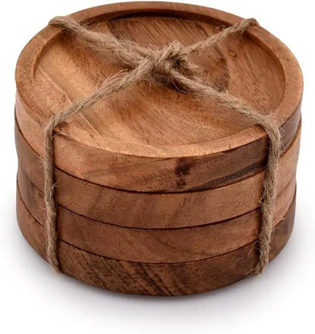 Main image of Kaizen Casa Wooden Coasters for Drinks - Natural Acacia Wood Drink Coaster Set for Drinking Glasses, Tabletop Protection for Any Table Type, Set of 4