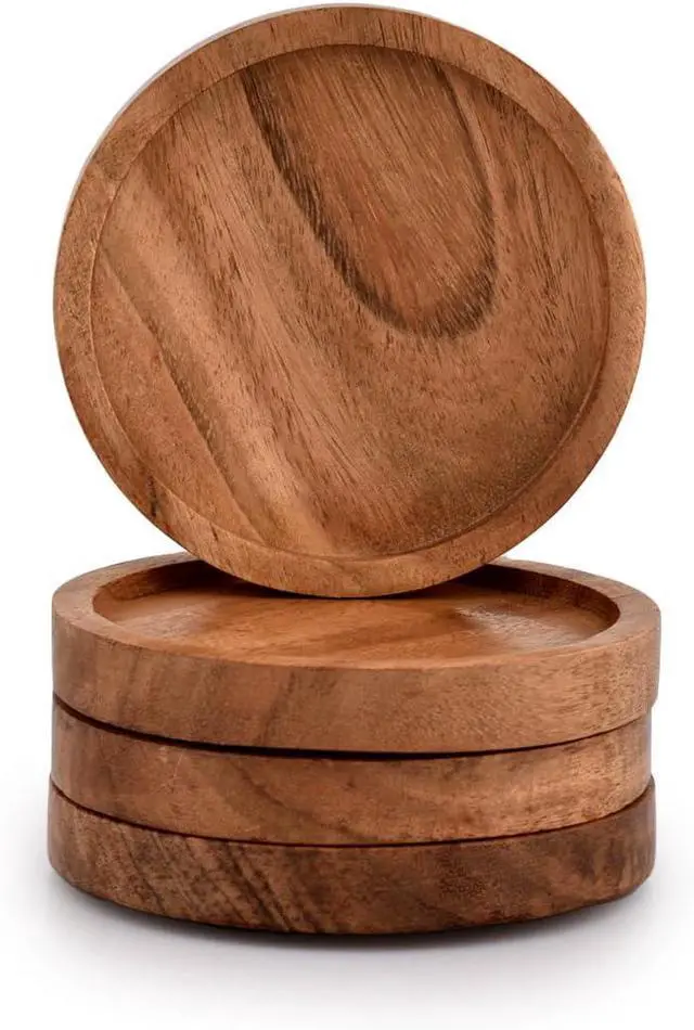 Alt view image 2 of 5 - Kaizen Casa Wooden Coasters for Drinks - Natural Acacia Wood Drink Coaster Set for Drinking Glasses, Tabletop Protection for Any Table Type, Set of 4