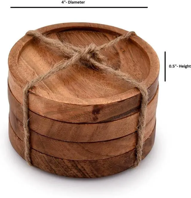 Alt view image 5 of 5 - Kaizen Casa Wooden Coasters for Drinks - Natural Acacia Wood Drink Coaster Set for Drinking Glasses, Tabletop Protection for Any Table Type, Set of 4