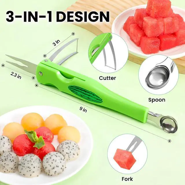 Alt view image 2 of 7 - OLESBUR Premium Watermelon Cutter - 3 in 1 Watermelon Cutter Slicer Tool - Foldable Watermelon Slicer - Fruit Cutter for Kitchen Gadgets - Stainless Steel Watermelon Knife - Melon Baller Scoop