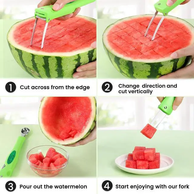 Alt view image 5 of 7 - OLESBUR Premium Watermelon Cutter - 3 in 1 Watermelon Cutter Slicer Tool - Foldable Watermelon Slicer - Fruit Cutter for Kitchen Gadgets - Stainless Steel Watermelon Knife - Melon Baller Scoop