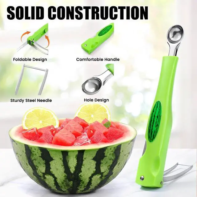 Alt view image 6 of 7 - OLESBUR Premium Watermelon Cutter - 3 in 1 Watermelon Cutter Slicer Tool - Foldable Watermelon Slicer - Fruit Cutter for Kitchen Gadgets - Stainless Steel Watermelon Knife - Melon Baller Scoop