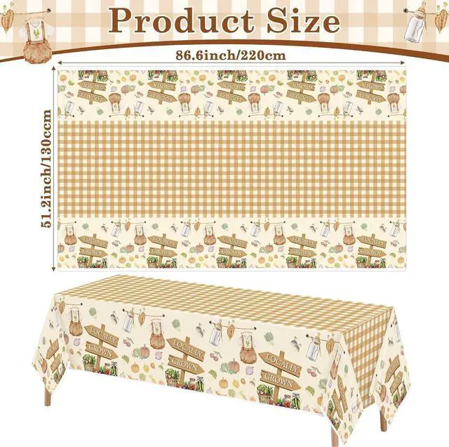 Alt view image 2 of 6 - Summer Locally Grown Tablecloths - 3Pcs Planting Disposable Plastic Table Cloth Rectangular Farmers Market Waterproof Table Covers Baby Shower Photo Props Outdoor Picnics, 51.2 x 86.6 Inch