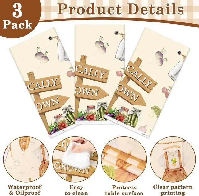 Alt view image 3 of 6 - Summer Locally Grown Tablecloths - 3Pcs Planting Disposable Plastic Table Cloth Rectangular Farmers Market Waterproof Table Covers Baby Shower Photo Props Outdoor Picnics, 51.2 x 86.6 Inch