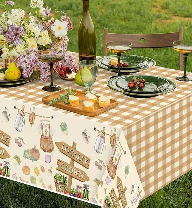 Alt view image 4 of 6 - Summer Locally Grown Tablecloths - 3Pcs Planting Disposable Plastic Table Cloth Rectangular Farmers Market Waterproof Table Covers Baby Shower Photo Props Outdoor Picnics, 51.2 x 86.6 Inch