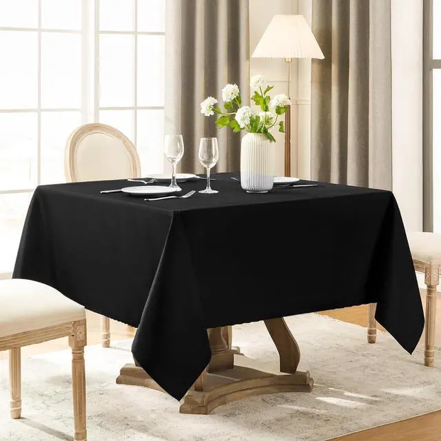 Alt view image 4 of 6 - 1 Pack Black Square Tablecloths 52x52 Inch for Dining Tables | Washable Decorative Linen Polyester Table Cover for Banquets Buffets Parties and Weddings