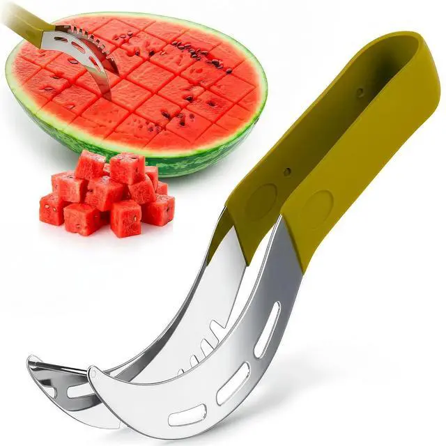 Main image of 2-in-1 Watermelon Slicer Cutter Tool, Stainless Steel, Cubes & Slices | Watermelon Cutter Slicer Tool; Fast Clean Cuts; Dishwasher Safe; Cutting & Serving for BBQ, Picnic, & Camping; Melon Baller