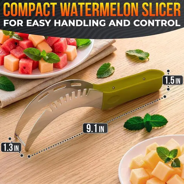 Alt view image 2 of 7 - 2-in-1 Watermelon Slicer Cutter Tool, Stainless Steel, Cubes & Slices | Watermelon Cutter Slicer Tool; Fast Clean Cuts; Dishwasher Safe; Cutting & Serving for BBQ, Picnic, & Camping; Melon Baller