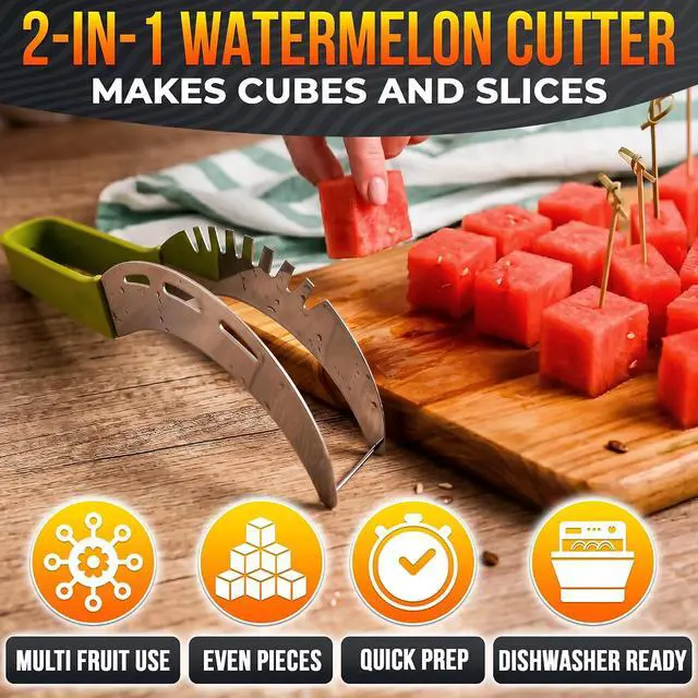 Alt view image 4 of 7 - 2-in-1 Watermelon Slicer Cutter Tool, Stainless Steel, Cubes & Slices | Watermelon Cutter Slicer Tool; Fast Clean Cuts; Dishwasher Safe; Cutting & Serving for BBQ, Picnic, & Camping; Melon Baller