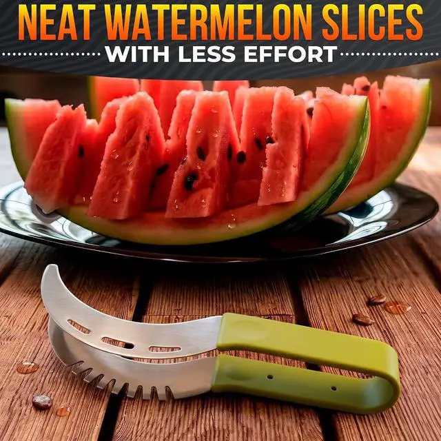 Alt view image 7 of 7 - 2-in-1 Watermelon Slicer Cutter Tool, Stainless Steel, Cubes & Slices | Watermelon Cutter Slicer Tool; Fast Clean Cuts; Dishwasher Safe; Cutting & Serving for BBQ, Picnic, & Camping; Melon Baller
