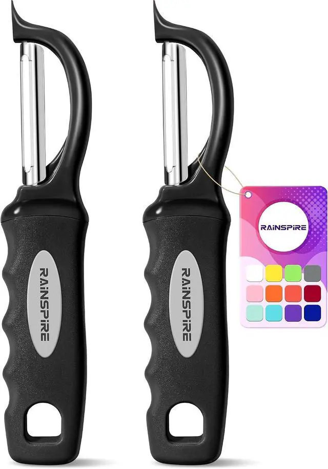 Main image of Swivel Vegetable Peeler Soft Comfort Handle Sturdy Long-Lasting 2Pcs Black | Dishwasher Safe Gift for Cooks Potato Peeler for Kitchen Carrot Peeler Fruit Veggie Peeler Sharp Stainless Steel Blades