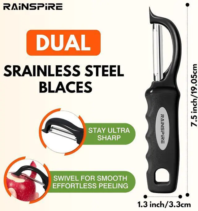 Alt view image 2 of 7 - Swivel Vegetable Peeler Soft Comfort Handle Sturdy Long-Lasting 2Pcs Black | Dishwasher Safe Gift for Cooks Potato Peeler for Kitchen Carrot Peeler Fruit Veggie Peeler Sharp Stainless Steel Blades